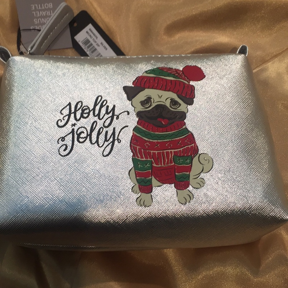 New Smaller Holly Jolly Pug make up Bag